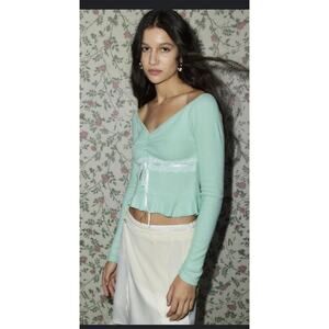 Kimchi Blue Gianna Off The Shoulder Lace Inset Top Green Small